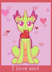 Size: 258x360 | Tagged: safe, artist:yarugreat, imported from derpibooru, oc, changeling, animated, changeling oc, commission, front view, gif, hearts and hooves day, pixel animation, pixel art, simple background, sitting, solo, ych example, ych result, your character here