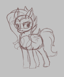 Size: 323x391 | Tagged: safe, artist:firecracker, pegasus, pony, aggie.io, female, looking back, lowres, mare, monochrome, simple background, sketch