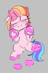 Size: 360x539 | Tagged: safe, artist:parfait, toola roola, pony, aggie.io, blushing, eyes closed, female, filly, hoof painting, mare, on back, paint, simple background, smiling