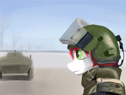 Size: 4000x3000 | Tagged: safe, artist:cunben_mapleleaf, imported from derpibooru, pony, armor, helmet, military, tank (vehicle), tree, vehicle, visor