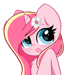 Size: 4144x4328 | Tagged: safe, artist:kittyrosie, imported from derpibooru, oc, oc only, oc:rosa flame, pony, unicorn, chest fluff, flower, flower in hair, heart eyes, open mouth, simple background, solo, white background, wingding eyes