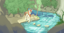 Size: 7254x3762 | Tagged: safe, artist:thelordgemm, imported from derpibooru, autumn blaze, kirin, absurd resolution, female, river, solo, stream, tree, water