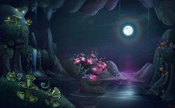 Size: 10000x6207 | Tagged: safe, artist:alumx, imported from derpibooru, princess luna, alicorn, pony, do princesses dream of magic sheep, absurd file size, absurd resolution, cute, eyes closed, featured image, female, flower, full moon, giant flower, giant mushroom, glowing flower, glowing mushroom, luna's dream, lunabetes, mare, moon, moonbow, scene interpretation, scenery, scenery porn, sleeping, solo, surreal, wallpaper