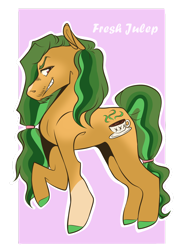 Size: 1280x1748 | Tagged: safe, artist:silagekiddz, imported from derpibooru, oc, oc only, oc:fresh julep, earth pony, pony, male, offspring, parent:big macintosh, parent:minty mocha, solo, stallion