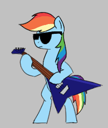 Size: 221x261 | Tagged: safe, imported from derpibooru, rainbow dash, pegasus, pony, aggie.io, bipedal, electric guitar, female, glasses, guitar, lowres, mare, musical instrument, simple background