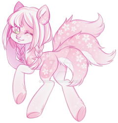 Size: 1024x1066 | Tagged: safe, artist:miioko, imported from derpibooru, oc, earth pony, pony, braid, deviantart watermark, earth pony oc, female, mare, multiple tails, obtrusive watermark, one eye closed, simple background, tail, transparent background, underhoof, watermark, wink