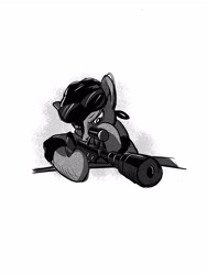 Size: 3543x4724 | Tagged: safe, artist:elstiv, imported from derpibooru, oc, oc only, earth pony, pony, earth pony oc, grayscale, gun, hat, male, monochrome, rifle, simple background, sniper rifle, solo, stallion, sunglasses, weapon, white background