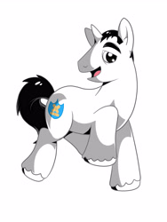 Size: 3543x4724 | Tagged: safe, artist:elstiv, imported from derpibooru, oc, oc only, pony, unicorn, horn, male, raised hoof, simple background, solo, stallion, unicorn oc, unshorn fetlocks, white background