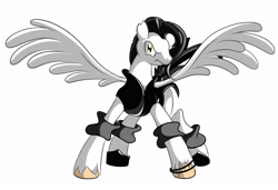 Size: 4133x2834 | Tagged: safe, artist:elstiv, imported from derpibooru, oc, oc only, pegasus, pony, angry, clothes, pegasus oc, simple background, solo, spread wings, unshorn fetlocks, white background, wings
