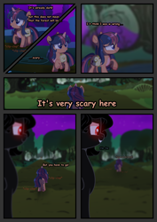 Size: 2894x4093 | Tagged: safe, artist:stormcloud-yt, imported from derpibooru, oc, oc only, pony, bag, base used, comic, evil grin, grin, offspring, outdoors, parent:flash sentry, parent:twilight sparkle, parents:flashlight, raised hoof, saddle bag, smiling, solo