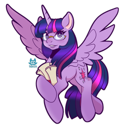 Size: 1500x1500 | Tagged: safe, artist:cckittycreative, imported from derpibooru, twilight sparkle, alicorn, pony, female, glasses, mare, scroll, simple background, solo, spread wings, transparent background, twilight sparkle (alicorn), wings