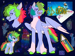 Size: 2048x1535 | Tagged: safe, artist:draw3, imported from derpibooru, rainbow dash, oc, pegasus, pony, braces, cacodemon, coat markings, colored hooves, fangs, kinsona, messy hair, messy mane, messy tail, mouse cursor, pale belly, socks (coat markings), solo, sparkles, tail, xbox