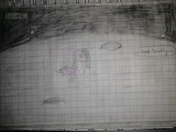 Size: 3968x2976 | Tagged: safe, artist:pashkek, imported from derpibooru, pinkie pie, pony, comic:friendless moon, graph paper, moon, pinkamena diane pie, sad, solo, space, text, traditional art