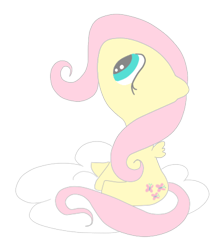 Size: 361x405 | Tagged: safe, artist:vapidrose, imported from derpibooru, fluttershy, pegasus, pony, chibi, cloud, female, looking away, looking up, on a cloud, simple background, sitting, small wings, solo, spread wings, transparent background, wings