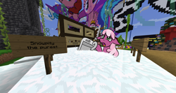 Size: 1920x1019 | Tagged: safe, artist:wapamario63, imported from ponybooru, cheerilee, earth pony, pony, female, kitchen sink, mare, minecraft, minecraft pixel art, pixel art, sign, signs, sink, sinking, snowpity, solo
