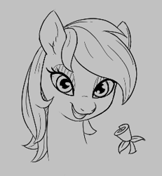 Size: 271x293 | Tagged: safe, roseluck, earth pony, pony, aggie.io, female, flower, lowres, mare, monochrome, rose, simple background, smiling