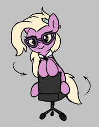 Size: 309x398 | Tagged: safe, artist:wenni, grace manewitz, earth pony, pony, aggie.io, female, glasses, mare, office chair, pencil, simple background, smiling, spinning