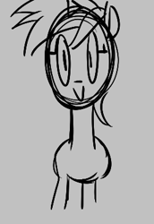 Size: 269x392 | Tagged: safe, lyra heartstrings, pony, unicorn, aggie.io, female, lowres, mare, monochrome, simple background, sketch, smiling