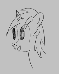 Size: 242x300 | Tagged: safe, lyra heartstrings, pony, unicorn, aggie.io, lowres, monochrome, open mouth, simple background, sketch, smiling, whiskers