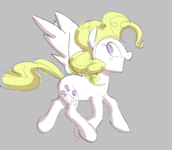 Size: 762x669 | Tagged: safe, artist:hattsy, surprise, pegasus, pony, aggie.io, female, flying, happy, looking back, mare, open mouth, simple background, smiling, spread wings, wings