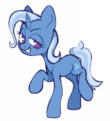 Size: 1086x1200 | Tagged: safe, artist:occultusion, edit, editor:edits of hate, editor:unofficial edits thread, imported from twibooru, trixie, pony, unicorn, female, grin, image, looking at you, mare, png, raised leg, simple background, smiling, solo, white background