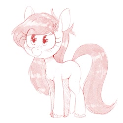 Size: 1011x1011 | Tagged: safe, artist:whydomenhavenipples, imported from ponybooru, oc, oc only, earth pony, pony, blushing, eye clipping through hair, female, mare, monochrome, simple background, smiling, solo, white background