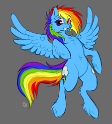 Size: 945x1050 | Tagged: safe, artist:mechanakal, imported from derpibooru, rainbow dash, pegasus, pony, alternate color palette, chest fluff, eye clipping through hair, eyebrows, eyebrows visible through hair, female, floating, fluffy, gray background, looking at you, mare, nervous, pixelated, raised hoof, signature, simple background, sketch, smiling, solo, spread wings, tail, unshorn fetlocks, windswept tail, wings