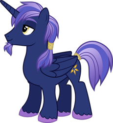 Size: 2769x2998 | Tagged: safe, artist:shakespearicles, artist:whalepornoz, imported from derpibooru, oc, oc only, oc:prince nova sparkle, alicorn, pony, fanfic:cat's cradle, alicorn oc, beard, facial hair, fimfiction, goatee, high res, horn, jewelry, male, offspring, ponytail, prince, product of incest, regalia, royalty, shakespearicles, show accurate, simple background, smiling, solo, stallion, standing, transparent background, wings