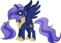 Size: 4289x3000 | Tagged: safe, artist:shakespearicles, artist:whalepornoz, imported from derpibooru, oc, oc only, oc:prince nova sparkle, alicorn, pony, fanfic:cat's cradle, alicorn oc, beard, facial hair, fimfiction, high res, horn, jewelry, male, offspring, ponytail, prince, product of incest, regalia, royalty, shakespearicles, show accurate, simple background, solo, stallion, standing, transparent background, wings