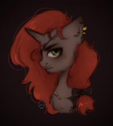 Size: 1911x2124 | Tagged: safe, artist:vaiola, imported from derpibooru, oc, oc only, oc:captain riddle, pony, unicorn, big eyes, blushing, bust, ear piercing, earring, eyebrows, facial hair, horn, jewelry, long hair, long mane, male, moustache, piercing, portrait, simple background, solo, unicorn oc