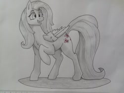 Size: 2080x1560 | Tagged: safe, artist:xxbigmike, imported from derpibooru, fluttershy, pegasus, monochrome, partial color, solo, traditional art