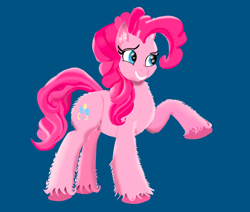 Size: 4032x3424 | Tagged: safe, artist:fluffywolf36, imported from derpibooru, pinkie pie, earth pony, pony, blue background, female, grin, mare, raised hoof, simple background, smiling, solo