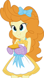 Size: 2898x5094 | Tagged: safe, artist:thatusualguy06, imported from derpibooru, pumpkin cake, equestria girls, the last problem, .svg available, apron, bare shoulders, bow, clothes, clothes swap, equestria girls-ified, female, hair bow, mittens, older, older pumpkin cake, pumpkin pie, simple background, sleeveless, solo, svg, transparent background, vector