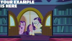 Size: 1280x720 | Tagged: safe, edit, edited screencap, editor:quoterific, imported from derpibooru, screencap, rarity, starlight glimmer, pony, unicorn, season 8, the end in friend, spoiler:s08, duo, eyes closed, female, mare, open mouth, open smile, school of friendship, smiling, text