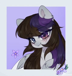 Size: 684x722 | Tagged: safe, artist:_spacemonkeyz_, imported from derpibooru, oc, oc only, pegasus, pony, abstract background, female, flower, heterochromia, solo