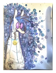 Size: 1275x1650 | Tagged: dead source, safe, artist:love2gruel, imported from derpibooru, dj pon-3, vinyl scratch, semi-anthro, unicorn, clothes, female, glasses, photo, solo, traditional art