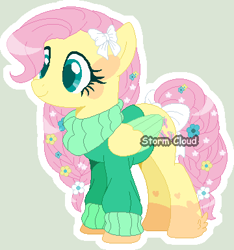 Size: 360x385 | Tagged: safe, artist:stormcloud-yt, imported from derpibooru, fluttershy, pegasus, pony, base used, clothes, female, flower, flower in hair, mare, redesign, simple background, solo, sweater