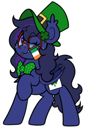 Size: 3378x5000 | Tagged: safe, artist:partylikeanartist, imported from derpibooru, oc, oc only, oc:shadow twinkle, bat pony, pony, commission, flag, glasses, hat, mouth hold, one eye closed, raised hoof, round glasses, simple background, solo, transparent background, ych result, your character here