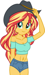 Size: 1024x1674 | Tagged: safe, artist:emeraldblast63, artist:zoxriver503, imported from derpibooru, sunset shimmer, equestria girls, breasts, cowgirl, simple background, solo, transparent background