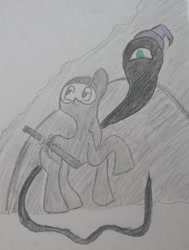 Size: 322x427 | Tagged: safe, artist:applejacko1112, imported from derpibooru, oc, oc only, earth pony, ninja, sword, traditional art, weapon