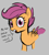Size: 445x490 | Tagged: safe, scootaloo, pegasus, pony, aggie.io, blank flank, dialogue, exclamation point, eyebrows, female, filly, looking at you, mare, open mouth, simple background, solo, speech bubble, talking, talking to viewer, teeth, text