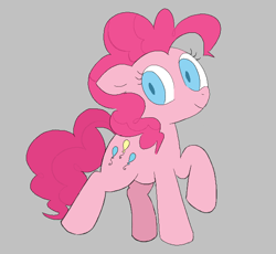 Size: 622x571 | Tagged: safe, pinkie pie, earth pony, pony, aggie.io, female, gray background, looking at something, mare, raised hoof, simple background, smiling, solo