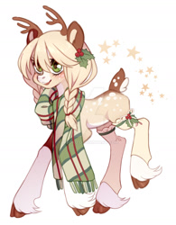 Size: 1024x1310 | Tagged: safe, artist:miioko, imported from derpibooru, oc, oc only, deer, pony, reindeer, antlers, clothes, cloven hooves, deviantart watermark, obtrusive watermark, scarf, simple background, solo, watermark, white background