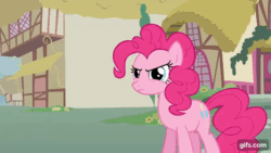 Size: 640x360 | Tagged: safe, imported from derpibooru, screencap, pinkie pie, earth pony, pony, magic duel, season 3, animated, cursor, eyes closed, female, gif, gifs.com, mare, no mouth, sad, solo, trash can