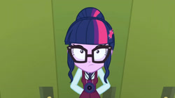 Size: 3410x1920 | Tagged: safe, imported from derpibooru, screencap, sci-twi, twilight sparkle, equestria girls, friendship games, female, glasses, high res, lockers, magic capture device, shrunken pupils, solo