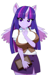 Size: 1299x2000 | Tagged: safe, artist:kojiro-brushard, imported from derpibooru, twilight sparkle, alicorn, anthro, big breasts, breasts, busty twilight sparkle, button skirt, buttons, clothes, female, simple background, skirt, solo, twilight sparkle (alicorn), white background
