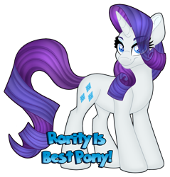 Size: 1280x1341 | Tagged: safe, artist:missbramblemele, imported from derpibooru, rarity, pony, unicorn, best pony, eye clipping through hair, female, hooves, horn, mare, simple background, smiling, solo, standing, tail, text, transparent background