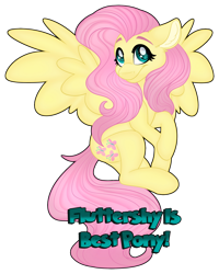 Size: 1280x1603 | Tagged: safe, artist:missbramblemele, imported from derpibooru, fluttershy, pegasus, pony, best pony, cute, ear fluff, female, floppy ears, hooves, mare, shyabetes, simple background, smiling, solo, spread wings, tail, text, transparent background, truth, wings