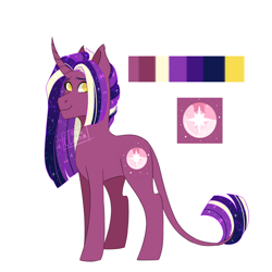 Size: 800x800 | Tagged: safe, artist:tiredcloudd, imported from derpibooru, oc, oc only, oc:athena, pony, unicorn, ethereal mane, female, leonine tail, magical lesbian spawn, mare, offspring, parent:tempest shadow, parent:twilight sparkle, parents:tempestlight, reference sheet, simple background, solo, starry mane, tail, white background