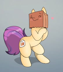 Size: 1684x1940 | Tagged: safe, artist:pencil bolt, imported from derpibooru, oc, oc:paper bag, earth pony, pony, bipedal, blushing, cute, fake cutie mark, female, happy, heart, mare, ocbetes, paper bag, smiling